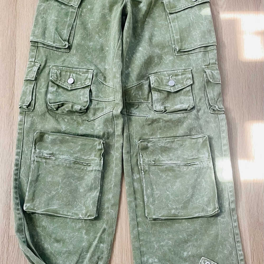 Fashion Nova Olive Green Cargo Wide Leg Jeans
